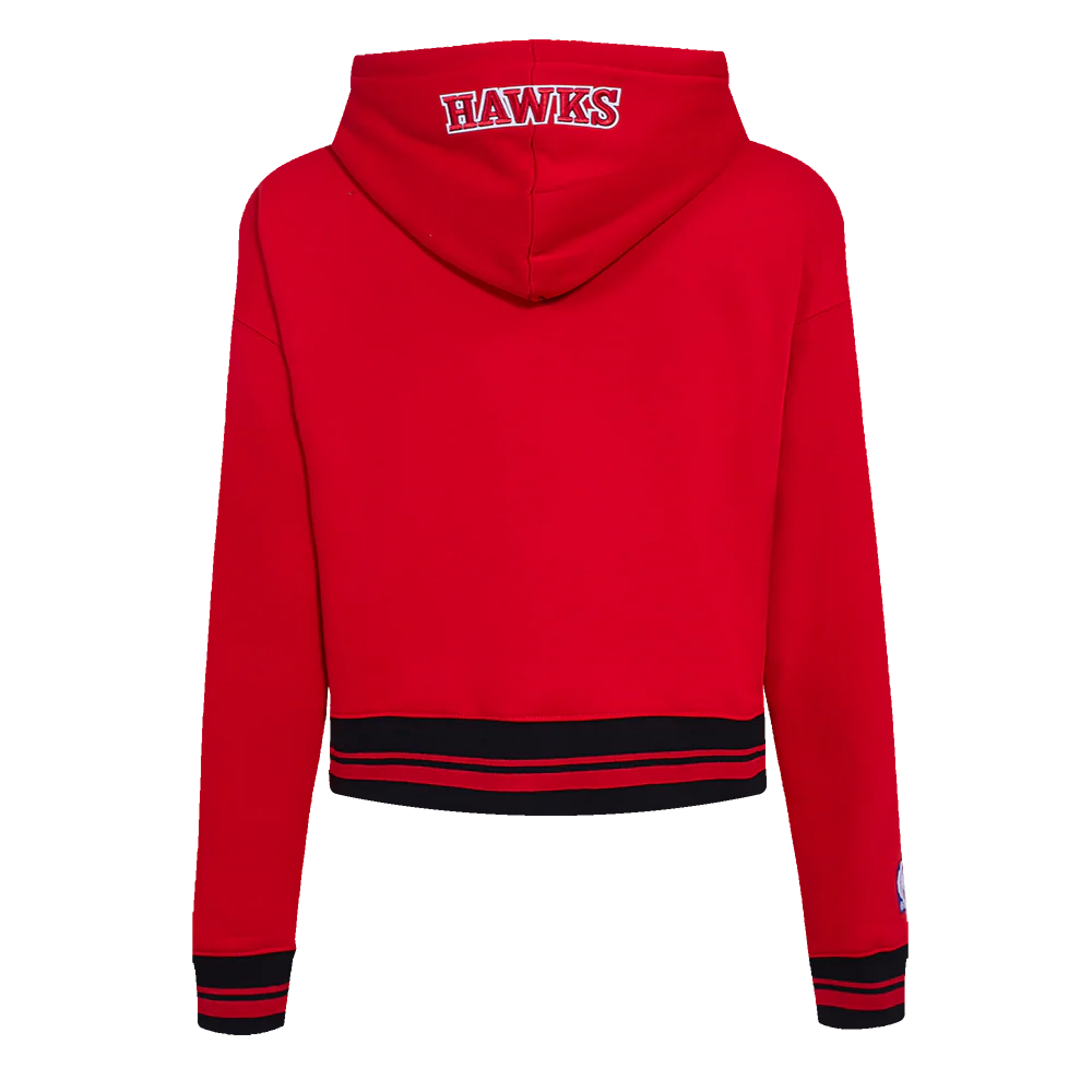 NBA ATLANTA HAWKS SCRIPT TAIL WOMEN'S RIB FLEECE CROPPED PULLOVER HOODIE (RED/BLACK) - Image 3