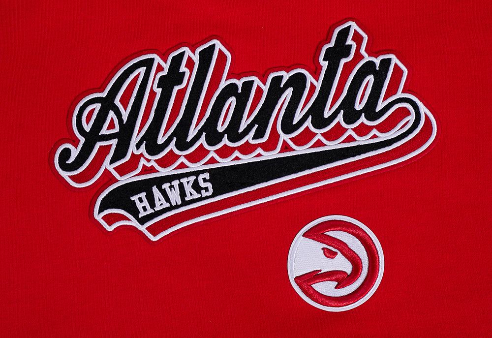 NBA ATLANTA HAWKS SCRIPT TAIL WOMEN'S RIB FLEECE CROPPED PULLOVER HOODIE (RED/BLACK) - Image 5