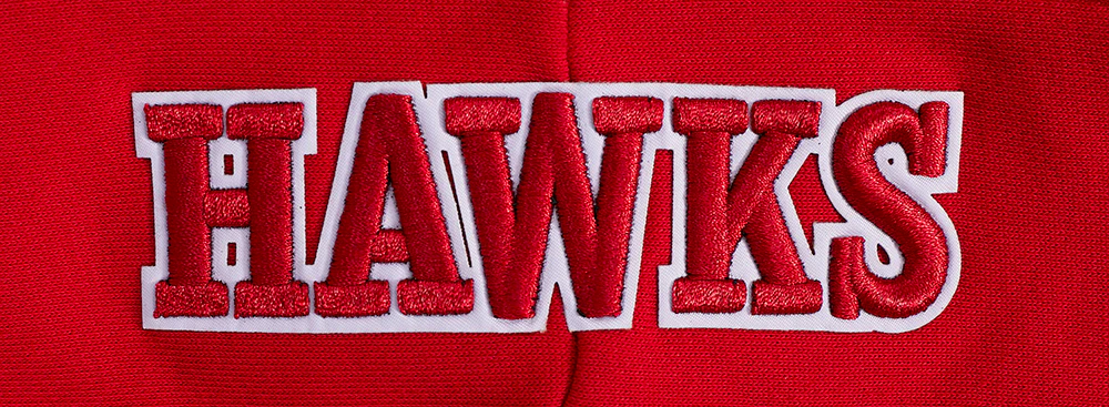 NBA ATLANTA HAWKS SCRIPT TAIL WOMEN'S RIB FLEECE CROPPED PULLOVER HOODIE (RED/BLACK) - Image 6
