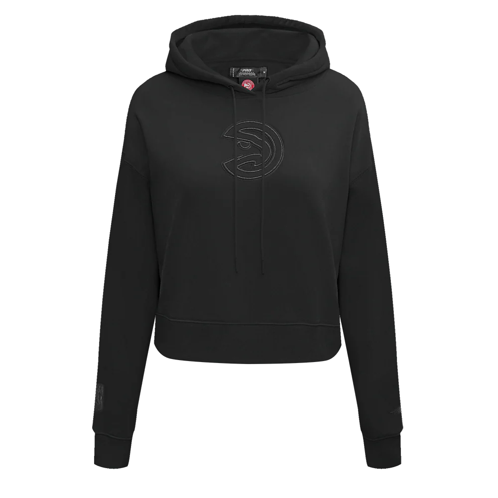 NBA ATLANTA HAWKS NEUTRAL WOMEN'S CROPPED PULLOVER HOODIE (BLACK)