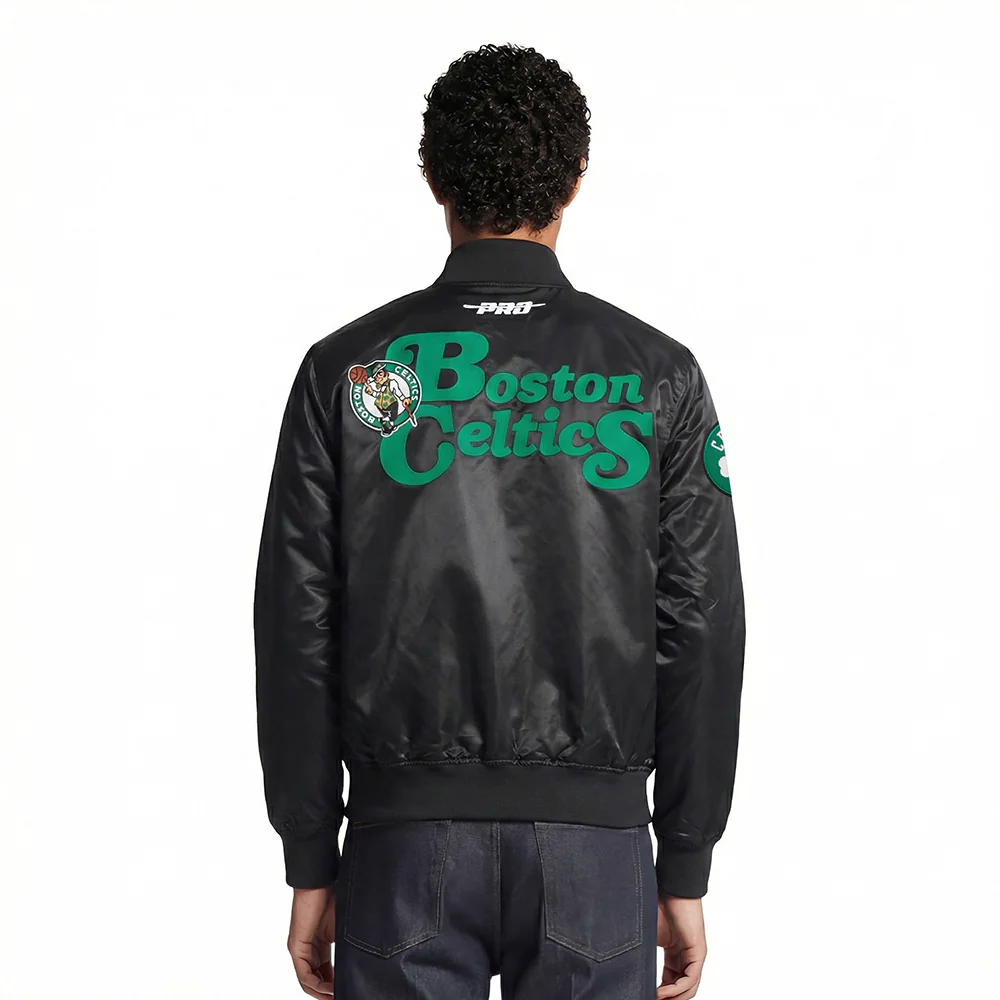 NBA BOSTON CELTICS SOUVENIR MEN'S SATIN JACKET (BLACK) - Image 2