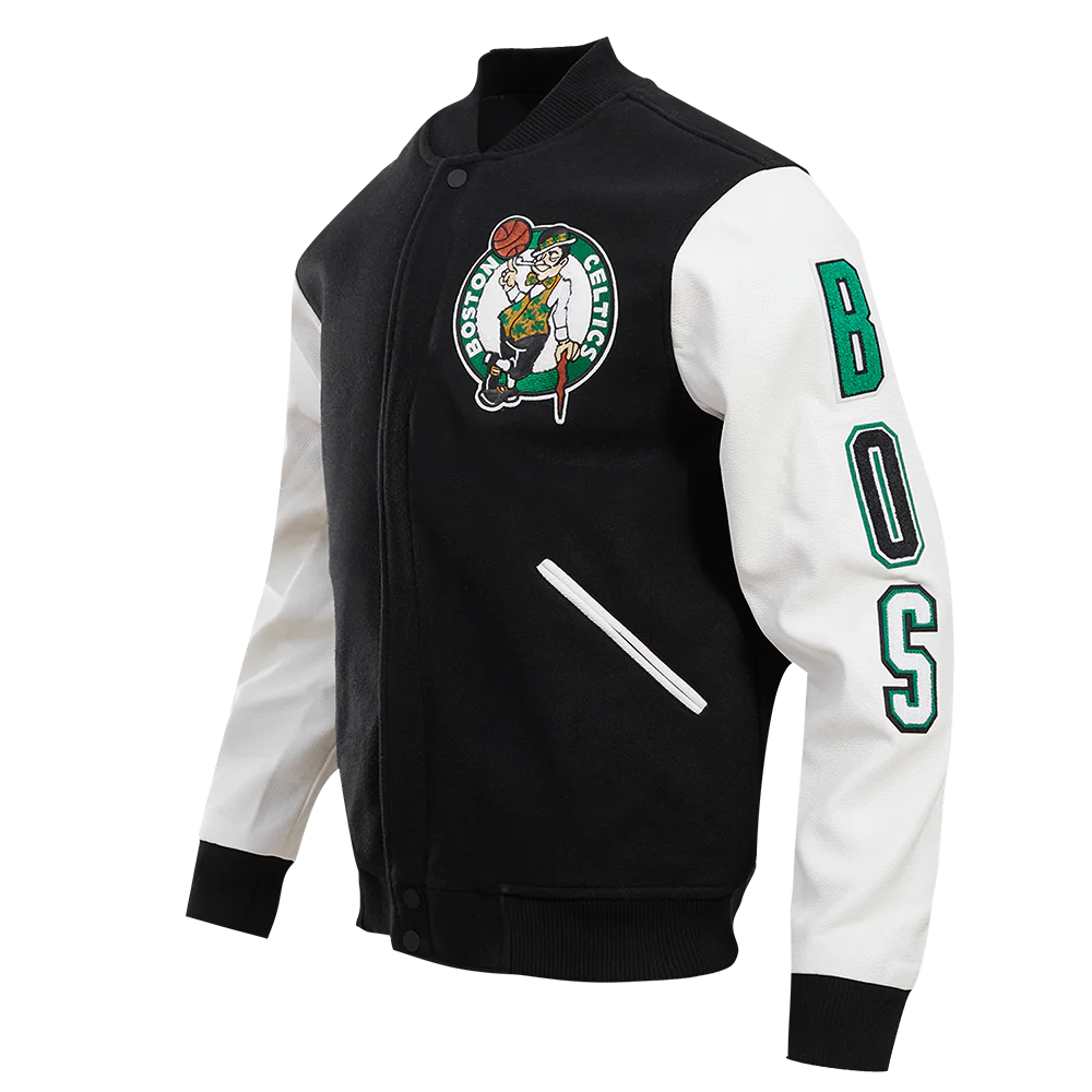NBA BOSTON CELTICS CLASSIC WOOL MEN'S VARSITY JACKET (BLACK/WHITE) - Image 2