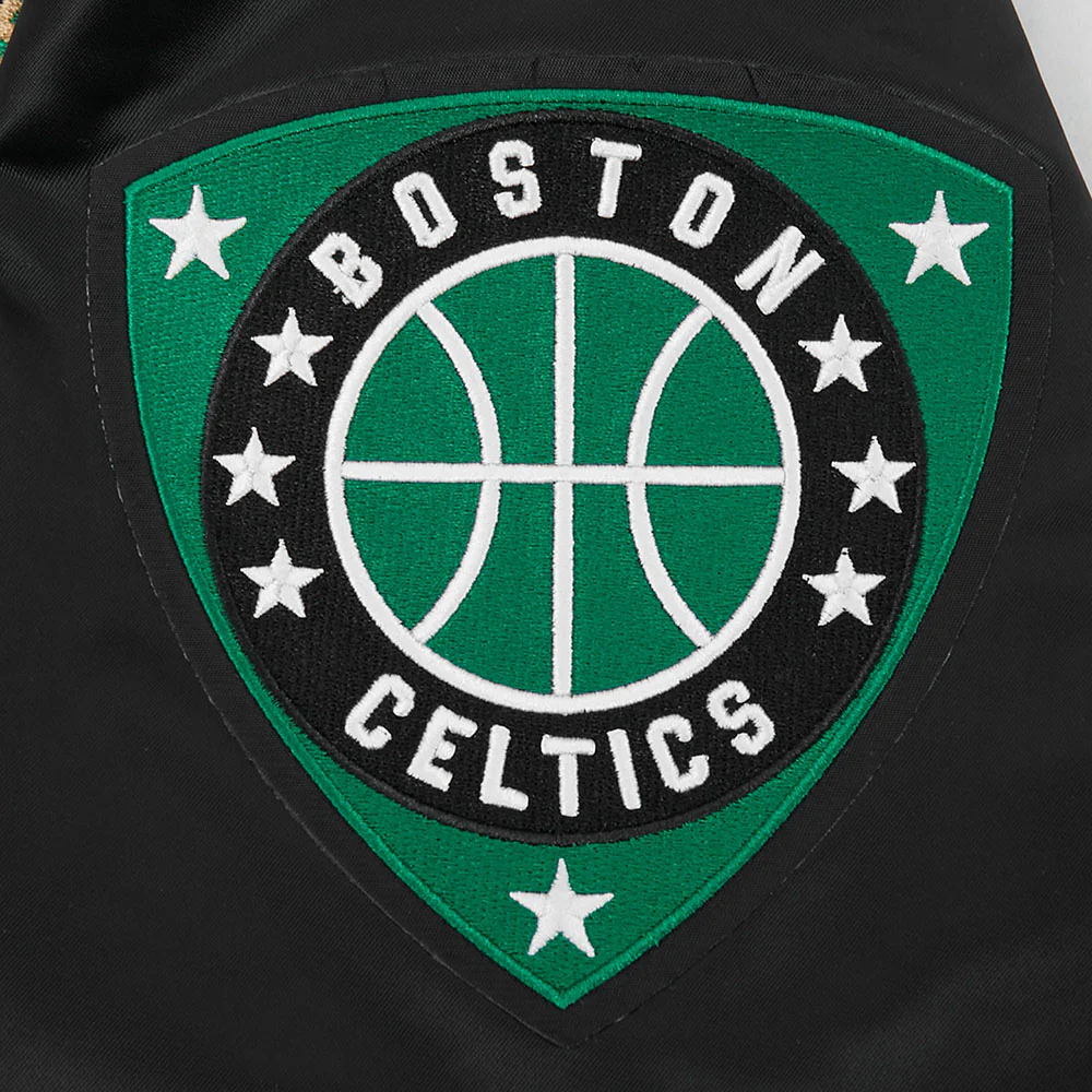 NBA BOSTON CELTICS LETTERMAN MEN'S SATIN JACKET (BLACK) - Image 9