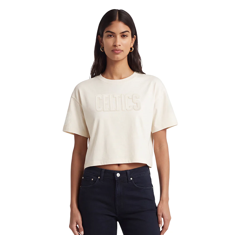 NBA BOSTON CELTICS NEUTRAL WOMEN'S BOXY TEE (EGGSHELL)