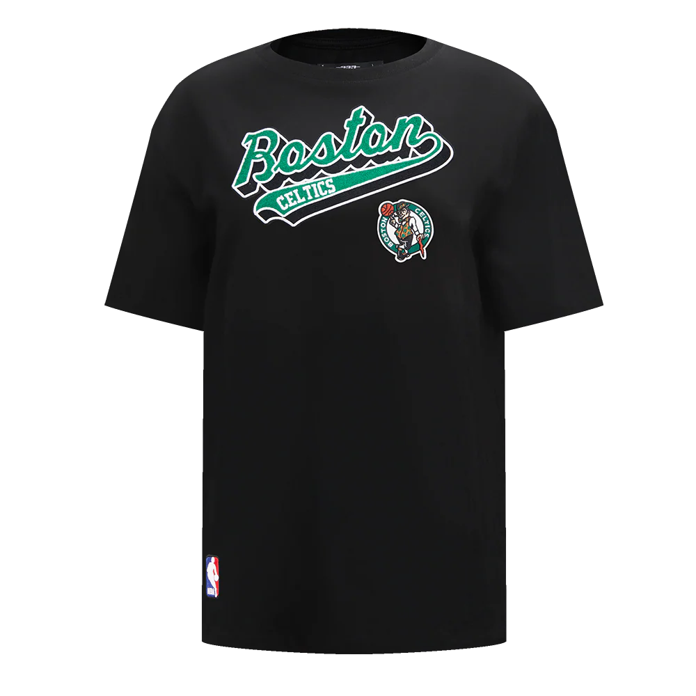NBA BOSTON CELTICS SCRIPT TAIL WOMEN'S BOYFRIEND TEE (BLACK)