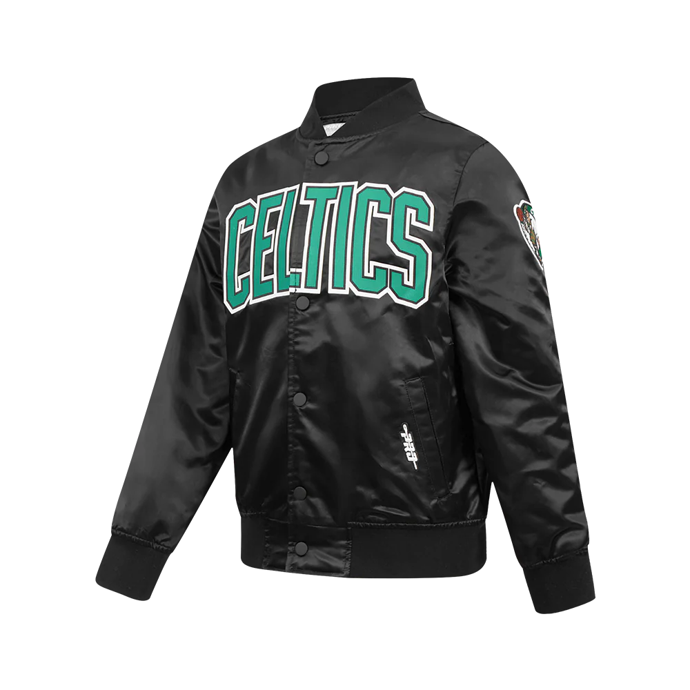 NBA BOSTON CELTICS CLASSIC BIG BOYS SATIN JACKET (BLACK) - Image 2