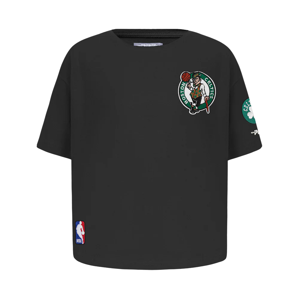 NBA BOSTON CELTICS CLASSIC BIG GIRLS SHORT SLEEVE BOXY TEE (BLACK)