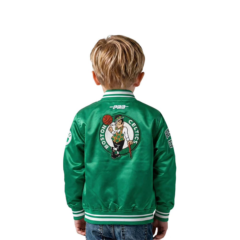 NBA BOSTON CELTICS RETRO CLASSIC TODDLER BOYS RIB SATIN JACKET (KELLY GREEN) - Image 2
