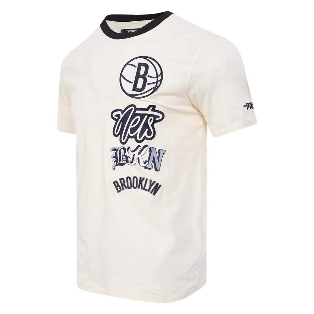 NBA BROOKLYN NETS RETRO CASCADE MEN'S RINGER TEE (EGGSHELL/ BLACK) - Image 2