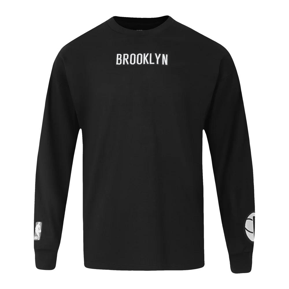 NBA BROOKLYN NETS WINGSPAN MEN'S DROP SHOULDER LONG SLEEVE TEE (BLACK) - Image 3