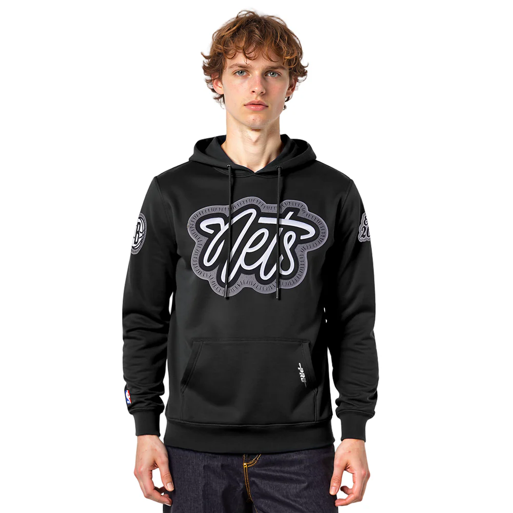 NBA BROOKLYN NETS DIY PICK STITCH MEN'S DOUBLE KNIT PULLOVER HOODIE (BLACK)