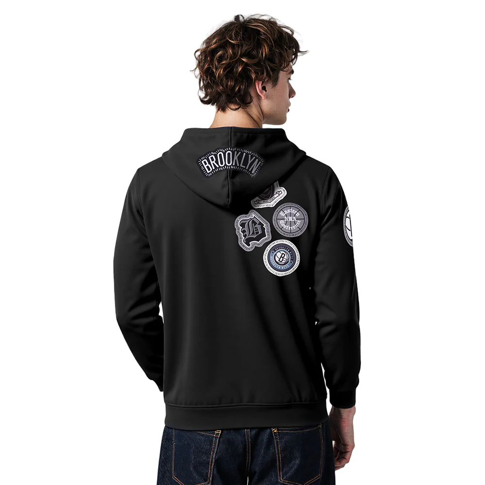 NBA BROOKLYN NETS DIY PICK STITCH MEN'S DOUBLE KNIT PULLOVER HOODIE (BLACK) - Image 2