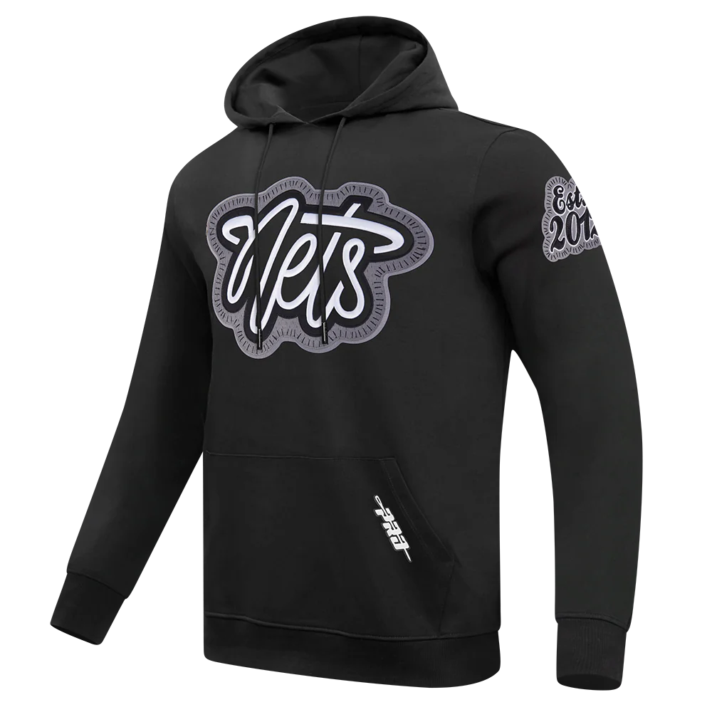 NBA BROOKLYN NETS DIY PICK STITCH MEN'S DOUBLE KNIT PULLOVER HOODIE (BLACK) - Image 3