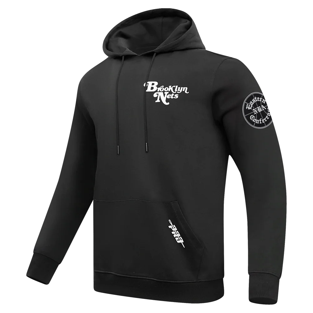 NBA BROOKLYN NETS SOUVENIR MEN'S FLEECE PULLOVER HOODIE (BLACK) - Image 2