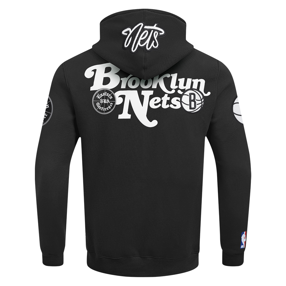 NBA BROOKLYN NETS SOUVENIR MEN'S FLEECE PULLOVER HOODIE (BLACK) - Image 3