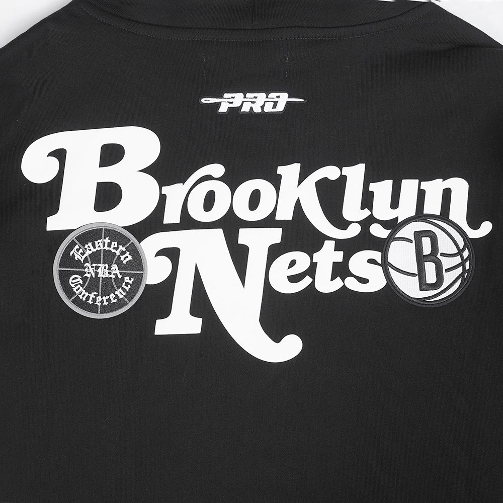 NBA BROOKLYN NETS SOUVENIR MEN'S FLEECE PULLOVER HOODIE (BLACK) - Image 6