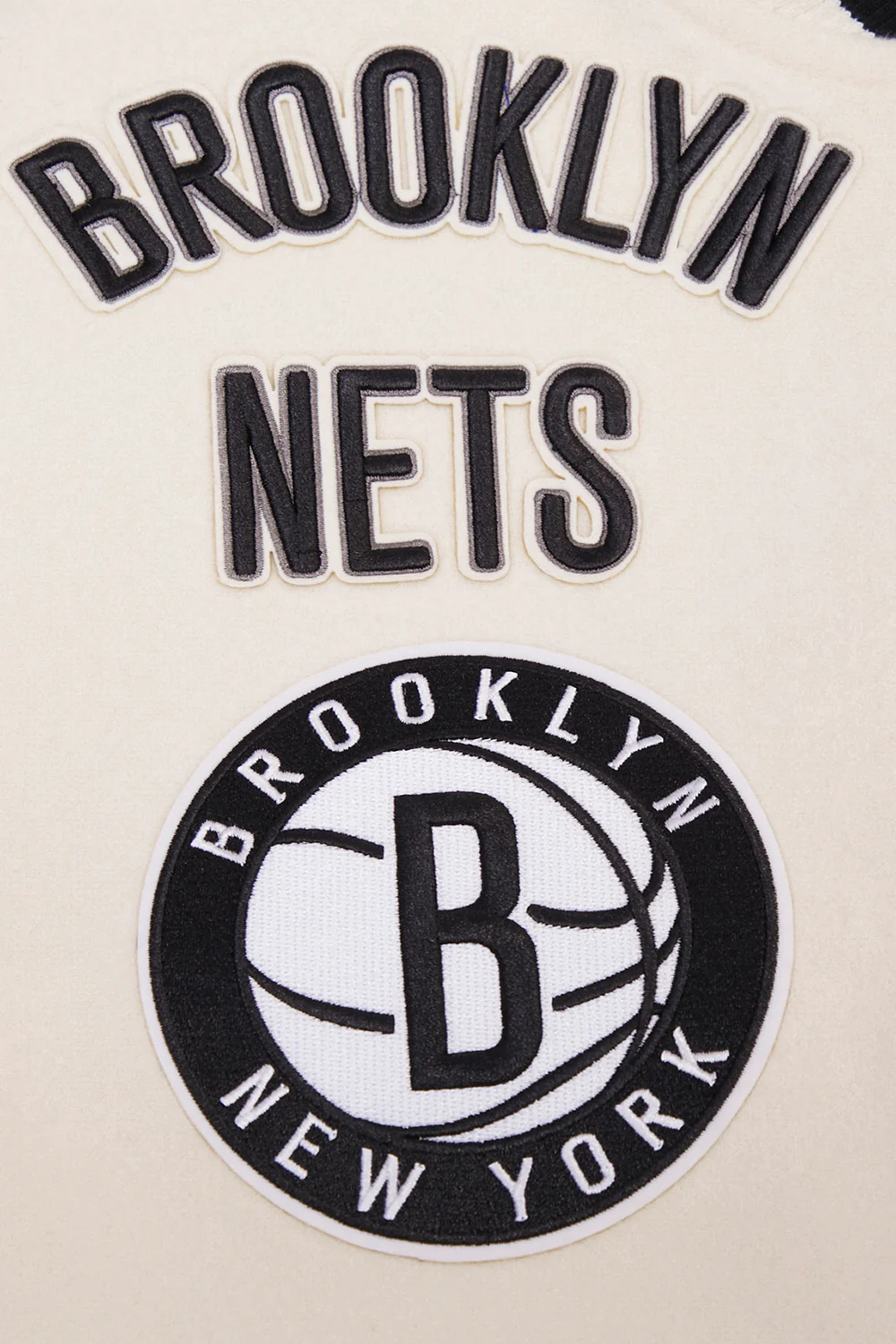 NBA BROOKLYN NETS RETRO CLASSIC MEN'S RIB WOOL VARSITY JACKET (EGGSHELL/ BLACK) - Image 5