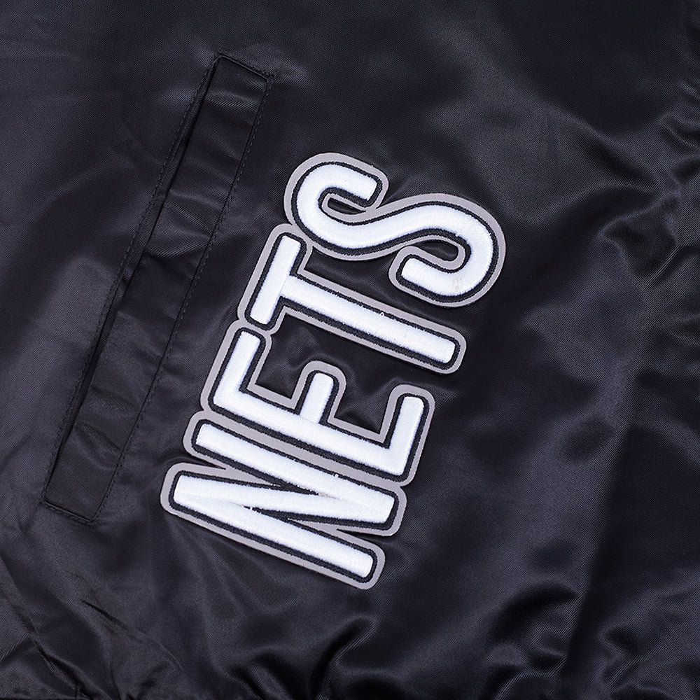 NBA BROOKLYN NETS CREST EMBLEM MEN'S SATIN JACKET (BLACK) - Image 6