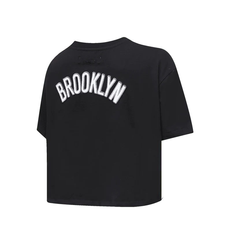 NBA BROOKLYN NETS CLASSIC WOMEN'S BOXY TEE (BLACK) - Image 2