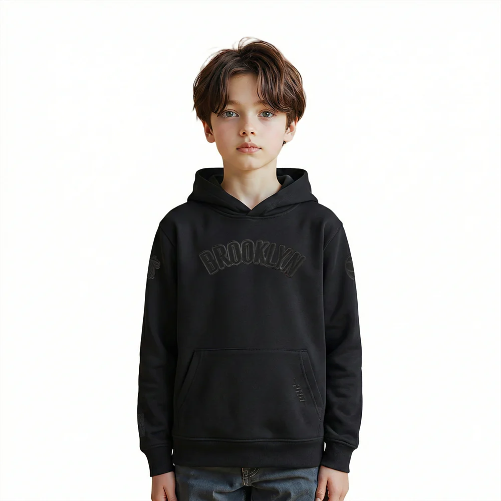NBA BROOKLYN NETS TRIPLE BLACK LITTLE BOYS FLEECE PULLOVER HOODIE (BLACK)
