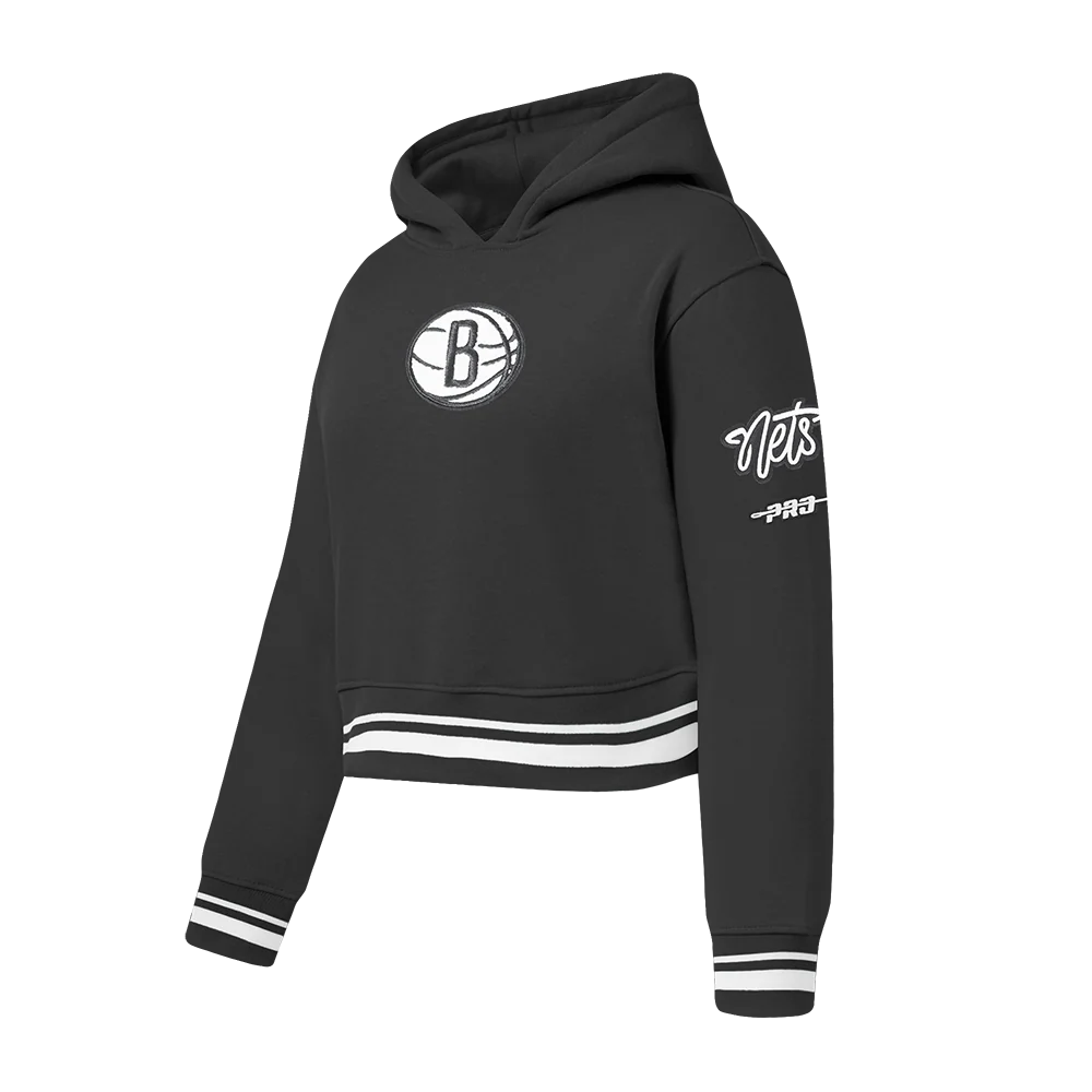 NBA BROOKLYN NETS RETRO CLASSIC LITTLE GIRLS  RIB FLEECE PULLOVER HOODIE (BLACK) - Image 2
