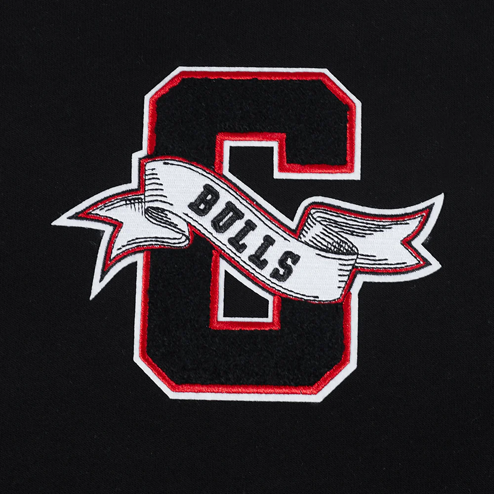 NBA CHICAGO BULLS TEAM PENNANTS MEN'S RIB FLEECE PULLOVER HOODIE (BLACK/RED/BLACK) - Image 5