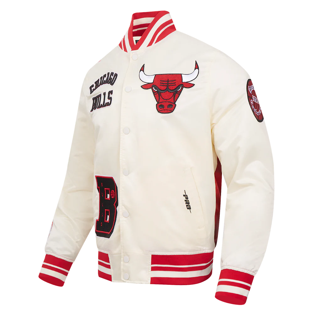NBA CHICAGO BULLS SUBLIMATED MEN'S SATIN JACKET-WHITE (EGGSHELL/ RED) - Image 2