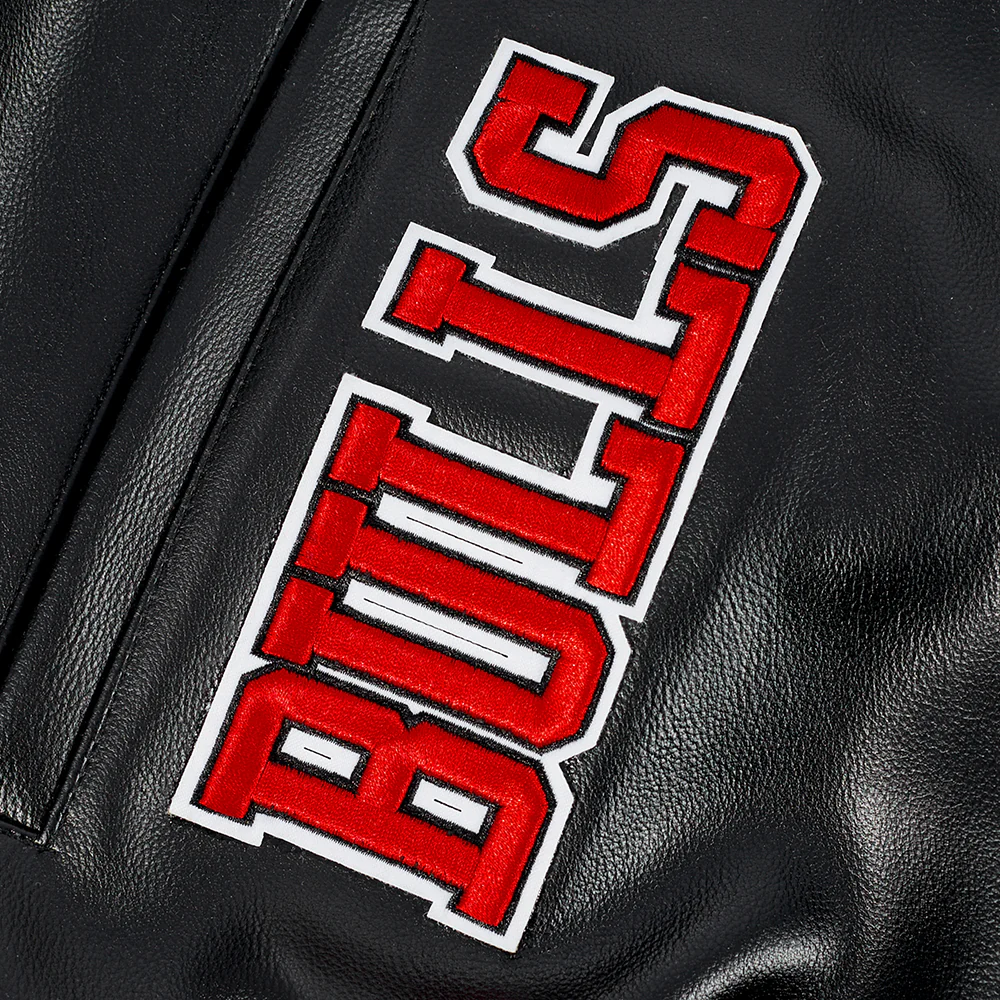 NBA CHICAGO BULLS CITY SIGNATURE MEN'S LEATHER VARSITY JACKET (BLACK/WHITE) - Image 11