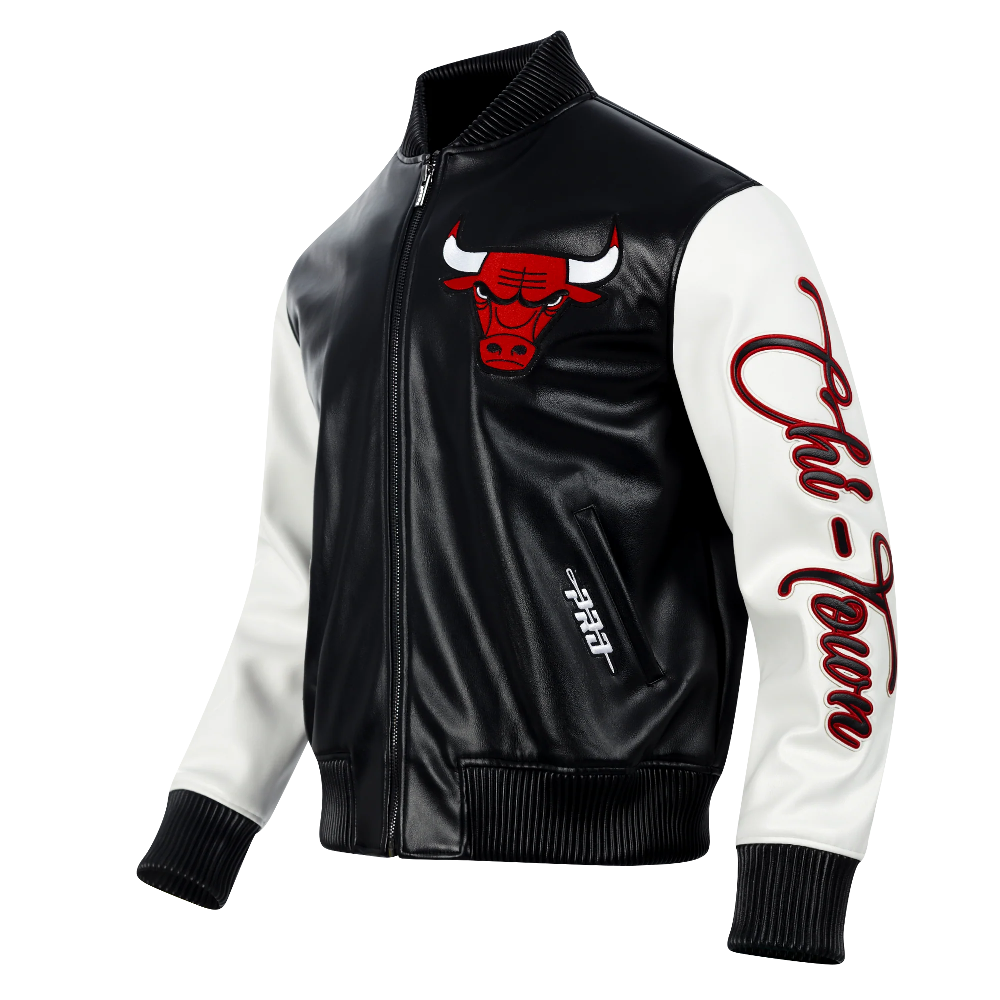 NBA CHICAGO BULLS CITY SIGNATURE MEN'S LEATHER VARSITY JACKET (BLACK/WHITE) - Image 4