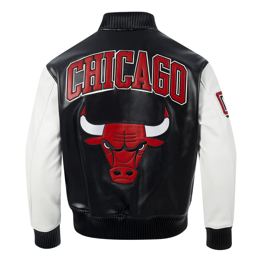 NBA CHICAGO BULLS CITY SIGNATURE MEN'S LEATHER VARSITY JACKET (BLACK/WHITE) - Image 7