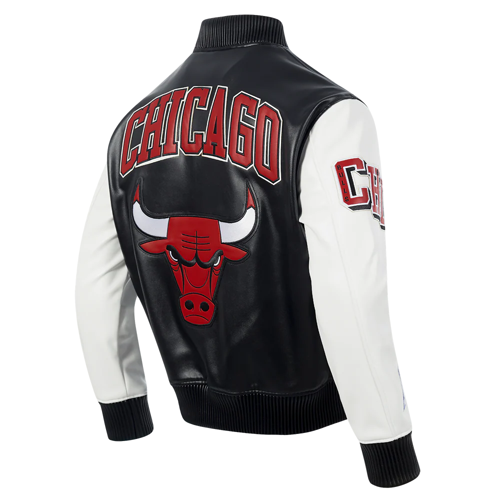 NBA CHICAGO BULLS CITY SIGNATURE MEN'S LEATHER VARSITY JACKET (BLACK/WHITE) - Image 8