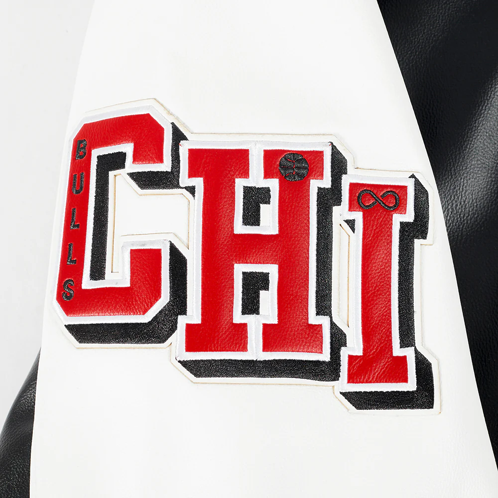 NBA CHICAGO BULLS CITY SIGNATURE MEN'S LEATHER VARSITY JACKET (BLACK/WHITE) - Image 9