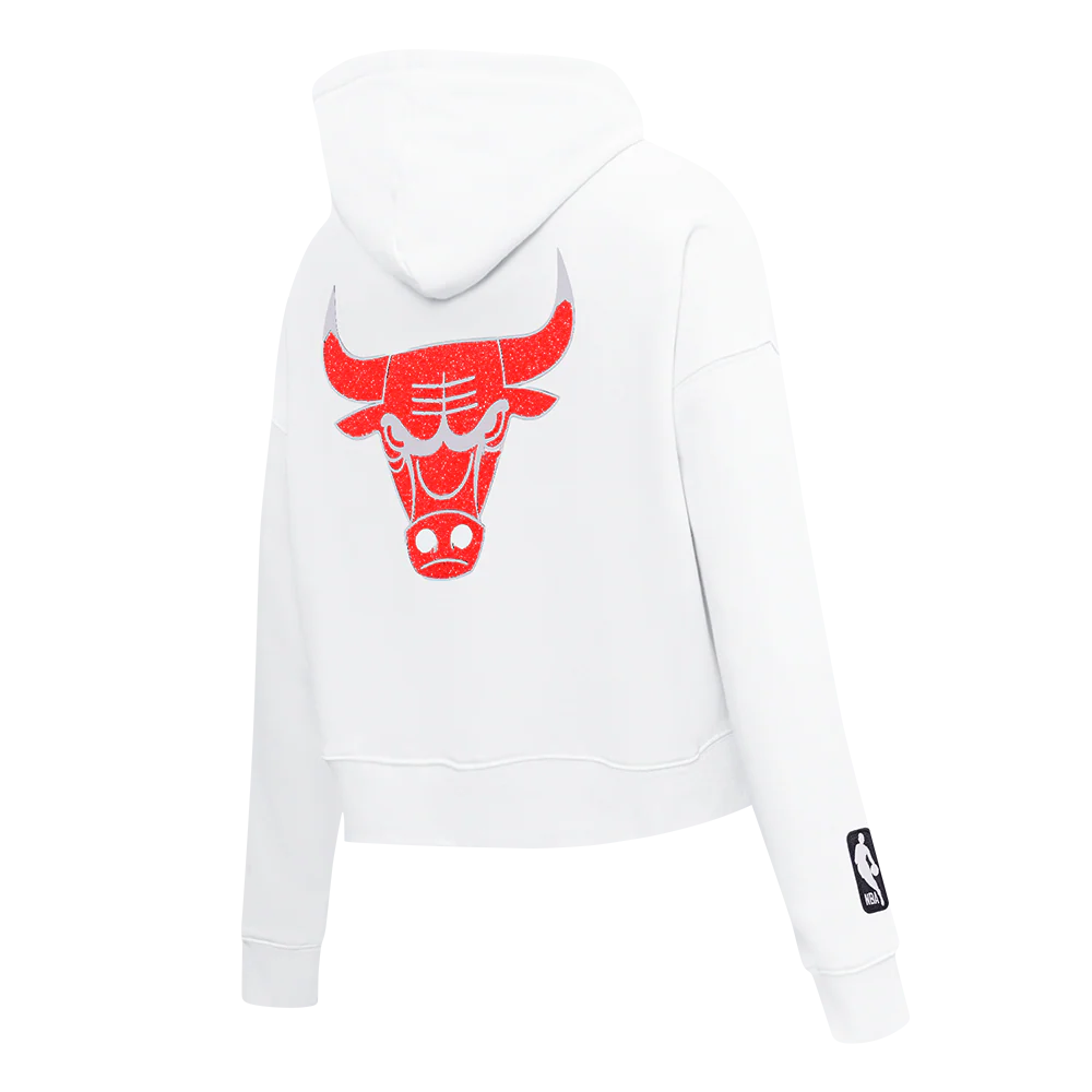 NBA CHICAGO BULLS TEAM CRYSTALLINE WOMEN'S CROPPED PULLOVER HOODIE (WHITE) - Image 4