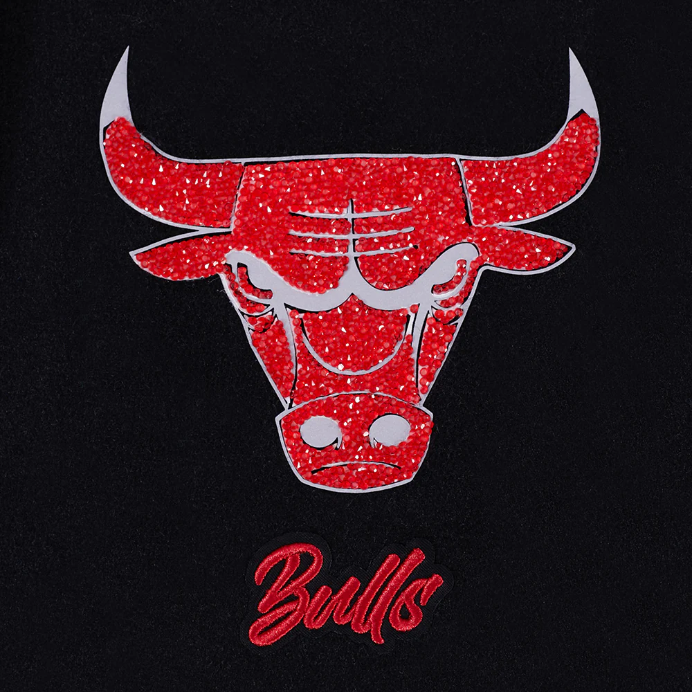 NBA CHICAGO BULLS TEAM CRYSTALLINE WOMEN'S VARSITY JACKET (BLACK/WHITE) - Image 5