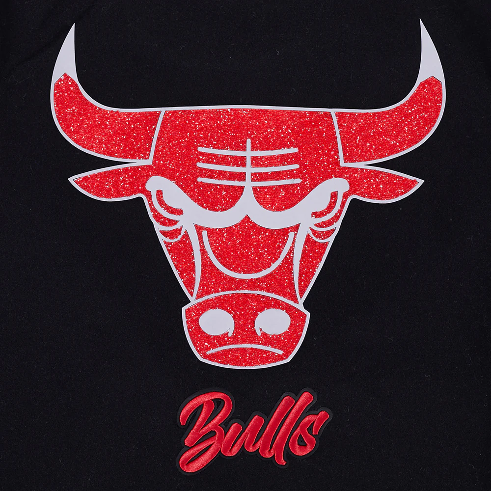 NBA CHICAGO BULLS TEAM CRYSTALLINE WOMEN'S VARSITY JACKET (BLACK/WHITE) - Image 6