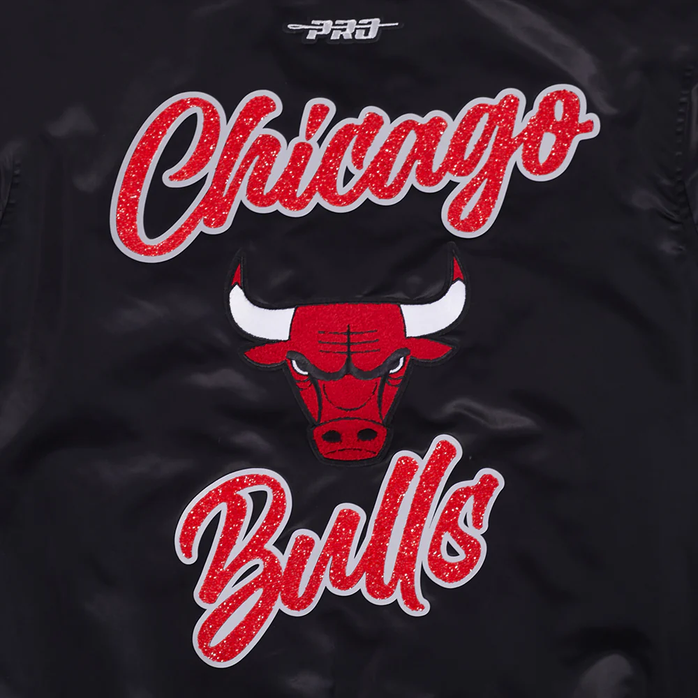NBA CHICAGO BULLS TEAM CRYSTALLINE WOMEN'S SATIN JACKET (BLACK) - Image 10