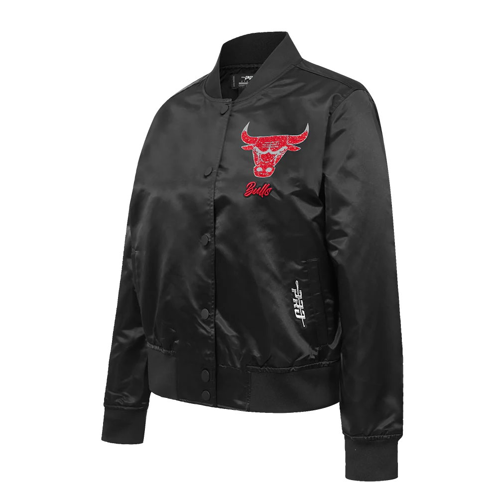 NBA CHICAGO BULLS TEAM CRYSTALLINE WOMEN'S SATIN JACKET (BLACK) - Image 4