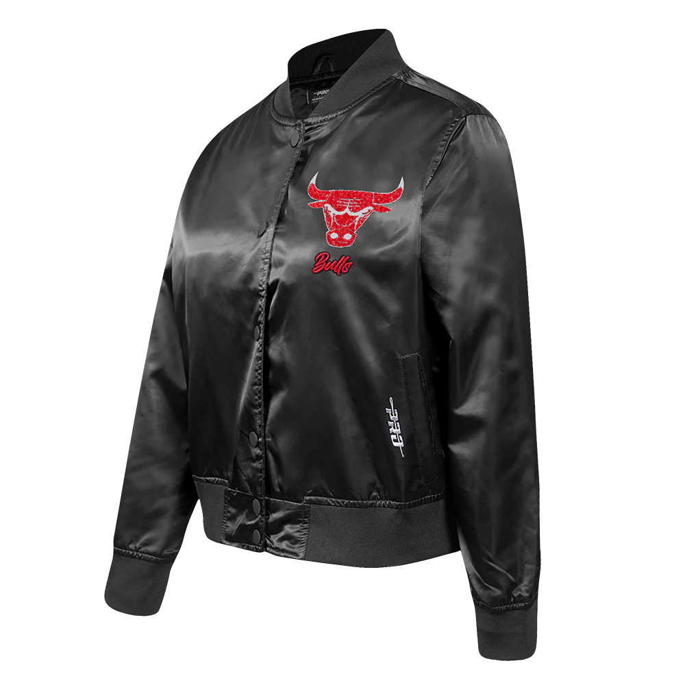 NBA CHICAGO BULLS TEAM CRYSTALLINE WOMEN'S SATIN JACKET (BLACK) - Image 6