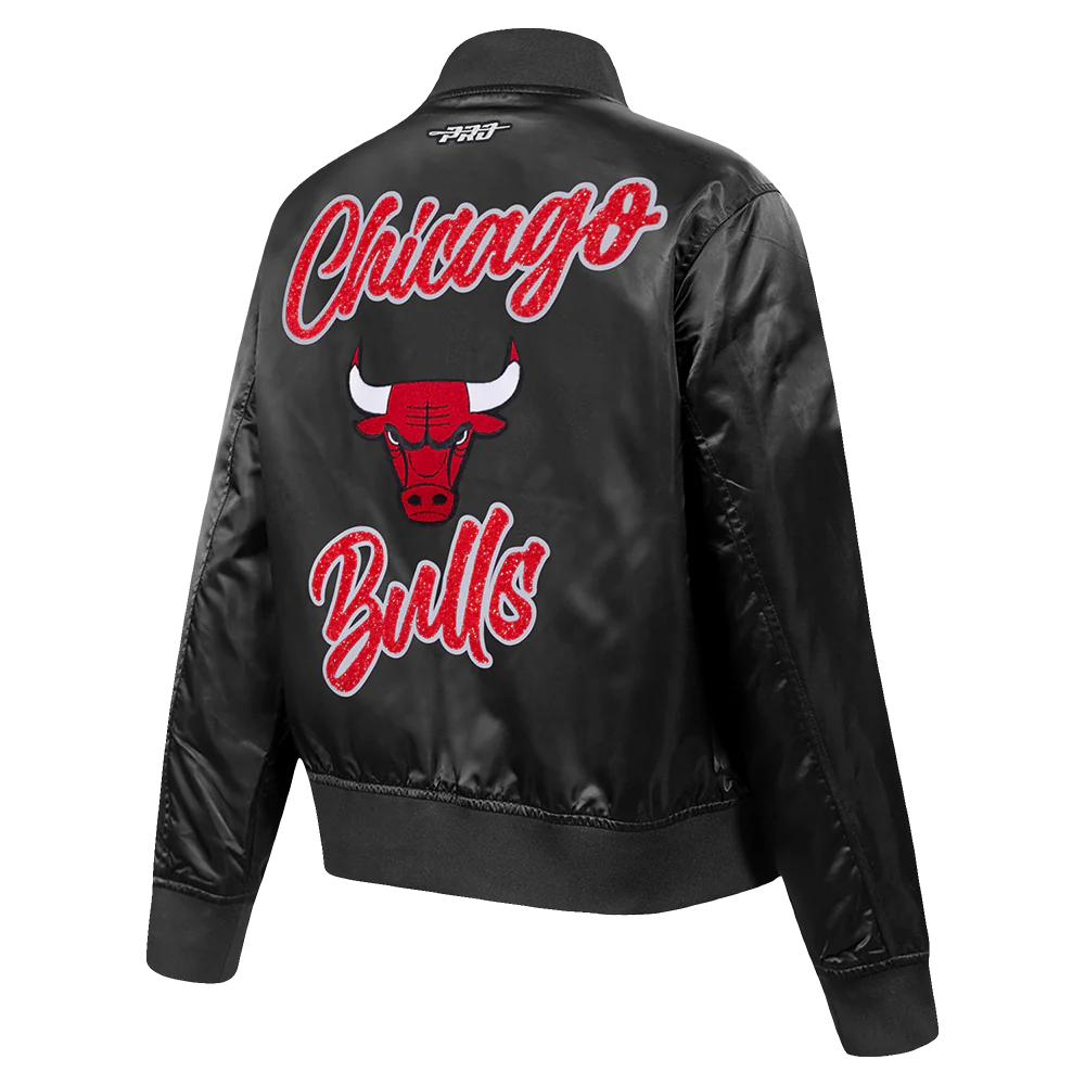 NBA CHICAGO BULLS TEAM CRYSTALLINE WOMEN'S SATIN JACKET (BLACK) - Image 8