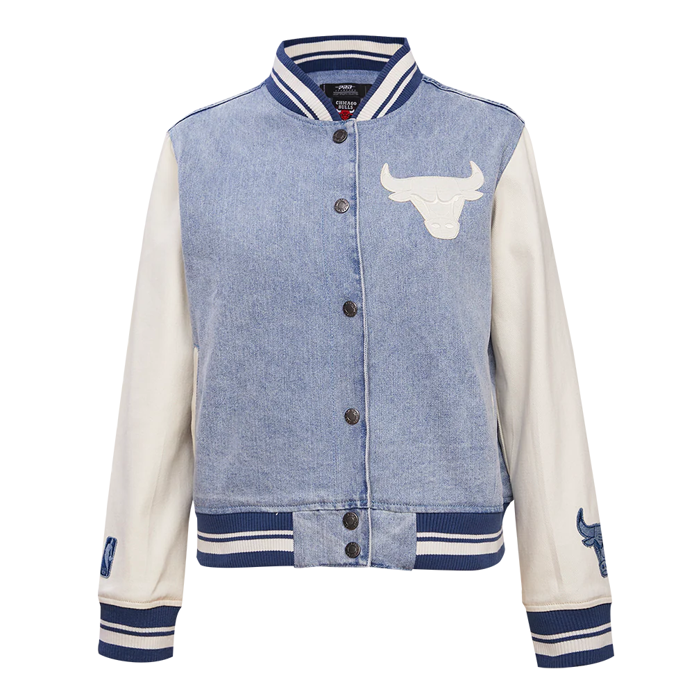 NBA CHICAGO BULLS VARSITY BLUES WOMEN'S DENIM VARSITY JACKET (DENIM/LINEN)