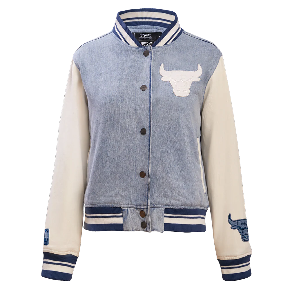 NBA CHICAGO BULLS VARSITY BLUES WOMEN'S DENIM VARSITY JACKET (DENIM/LINEN) - Image 8