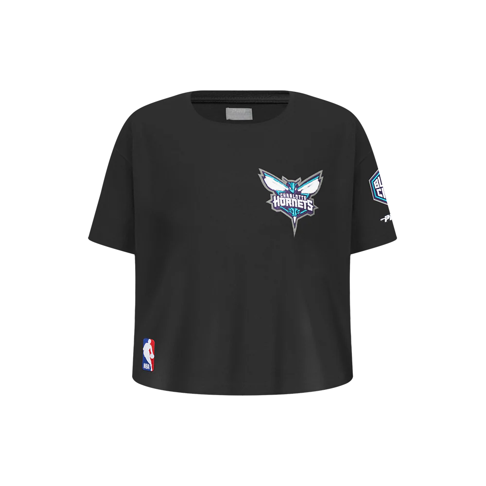 NBA CHARLOTTE HORNETS CLASSIC LITTLE GIRLS SHORT SLEEVE BOXY TEE (BLACK)