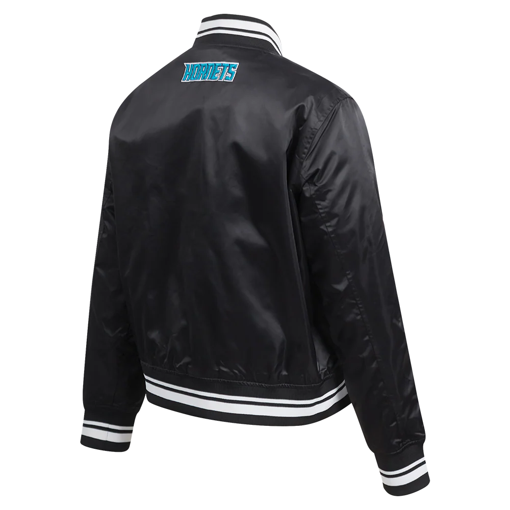 NBA CHARLOTTE HORNETS SCRIPT TAIL WOMEN'S SATIN JACKET (BLACK) - Image 4
