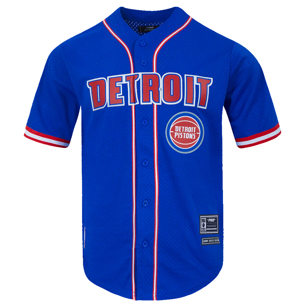 NBA DETROIT PISTONS CLASSIC MEN'S MESH BUTTON DOWN SHIRT (ROYAL BLUE/RED)