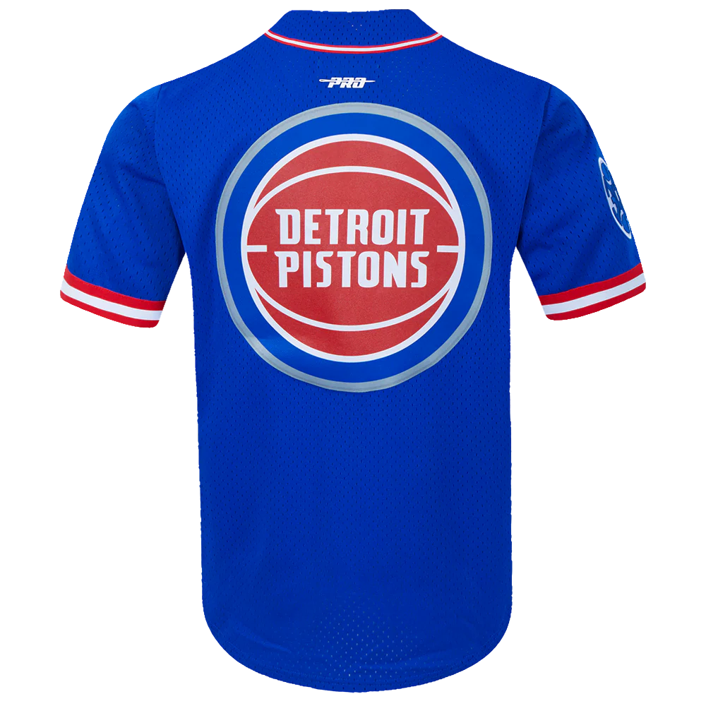 NBA DETROIT PISTONS CLASSIC MEN'S MESH BUTTON DOWN SHIRT (ROYAL BLUE/RED) - Image 3