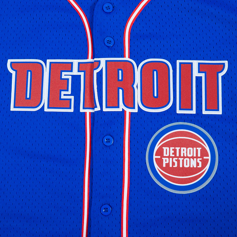 NBA DETROIT PISTONS CLASSIC MEN'S MESH BUTTON DOWN SHIRT (ROYAL BLUE/RED) - Image 5