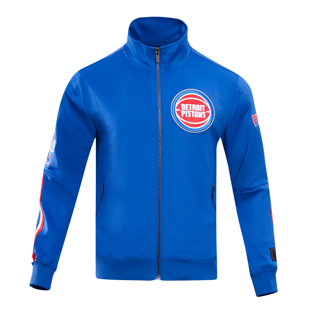 NBA DETROIT PISTONS CLASSIC MEN'S DOUBLE KNIT TRACK JACKET (ROYAL BLUE/RED)