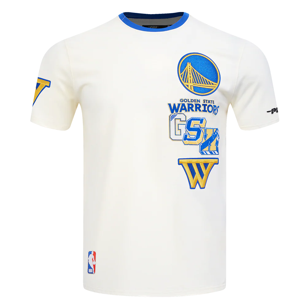 NBA GOLDEN STATE WARRIORS RETRO CASCADE MEN'S RINGER TEE (EGGSHELL/ROYAL BLUE)