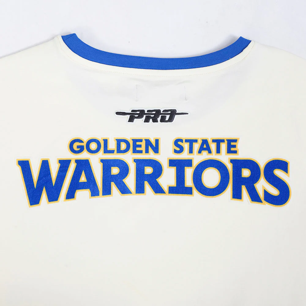 NBA GOLDEN STATE WARRIORS RETRO CASCADE MEN'S RINGER TEE (EGGSHELL/ROYAL BLUE) - Image 5