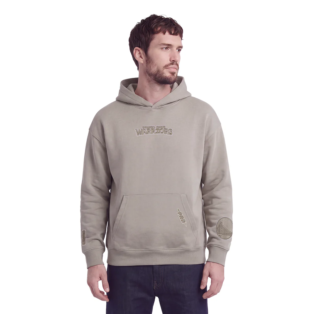 NBA GOLDEN STATE WARRIORS WINGSPAN MEN'S DROP SHOULDER FLEECE PULLOVER HOODIE (TAUPE) - Image 2